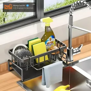 Pia Organizador Detergente Esponja Suporte Cozinha Em Metal - Imagem 1