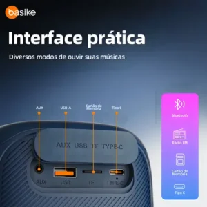 Caixa de Som Portatil Bluetooth, Rádio Fm, Subwoofer Ativo, Boombox, On The Go, Estéreo Hifi, com Rgb, Tws 1+1, Bateria 8 Horas, Caixa de Som 2.1, Cor Azul Marinho - Imagem 6