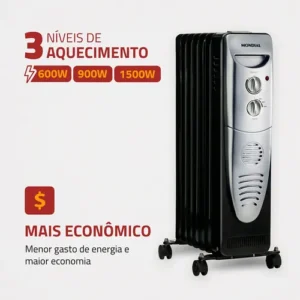 Aquecedor a Óleo Mondial Preto/Prata 1500W A-06 - Imagem 3
