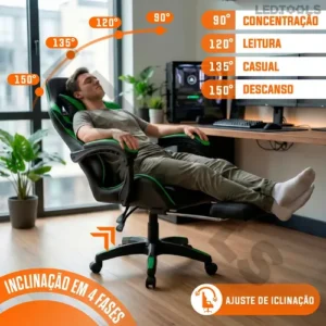 Cadeira Gamer Jogos Escritório Ergonômica Giratória 360 Luxo Cor Verde - Imagem 6