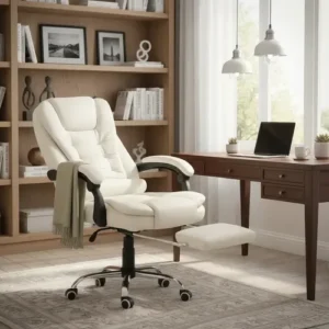 Cadeira De Escritório Itália Presidente Ergonômica Couro Sintético Encosto Ajustável Com Trava E Apoio Para Pés Cor Branca Luvinco - Imagem 1