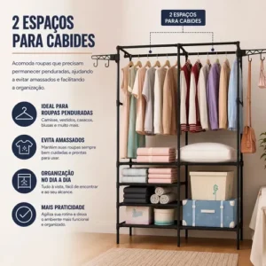 Closet Aberto IRSINA 2 Divisórias Preto com 6 Prateleiras Aço Inox - Imagem 5