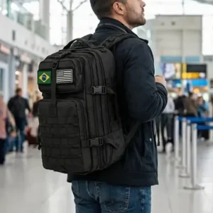 Mochila Tática Militar 50l Bagear Masculina Reforçada Impermeável Ideal Para Trabalho Viagem Camping Caça Pesca Com 2 Patch Bandeira Brasil Eua Cor Preta - Imagem 12