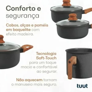 Jogo De Panelas Cerâmico Triplo Indução Tuut Ecoglid 5 Peças Cor Preto Granito - Imagem 6