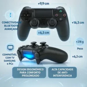 Controle Sem Fio Bluetooth Para Ps4 Videogame Joystick Tv Samsung Pc P4 Ps 4 Dual Shock Manete Pc Gamer Controle Bluetooth Tv Smart Sem Fio Celular Headset Com P2 Cor Preto - Marca REDFIN - Imagem 6