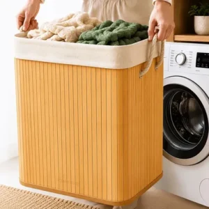 Cesto Organizador De Roupa Bambu Dobrável Retangular Com Tampa Forro e Alças 72 Litros Grande Capacidade Reforçado Caixa Organizadora para Brinquedos - Marca Camperluz - Imagem 3