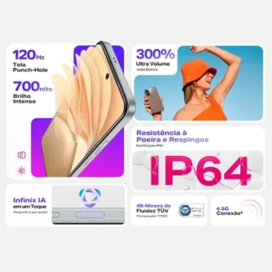Smartphone Infinix Smart 10 4GB RAM 256GB SSD Câmera 8MP + IA, Tela 6.67 HD+ 120Hz, Bateria 5000mAh, Processador T7250, Android 15 Go, Dual Chip - Preto - Imagem 5