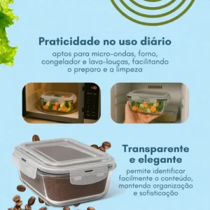 Kit 4 Potes Vidro 1040ml Hermético Marmita Forno Refratário - Imagem 5