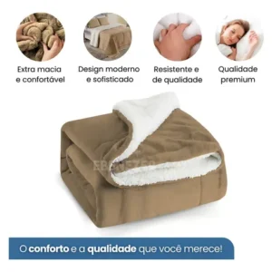 Edredom Cobertor Coberdrom Sherpa Casal Queen Grosso Macio Cor Caqui - Imagem 7