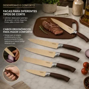 Kit Completo Facas London 17 Peças Faqueiro Tábua Acessórios - Imagem 5