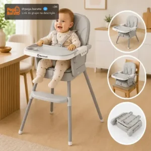 Cadeira De Alimentação Infantil Acolchoada 3 Em 1 Portátil Cor Cinza - Imagem 1