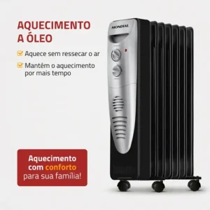 Aquecedor a Óleo Mondial Preto/Prata 1500W A-06 - Imagem 2