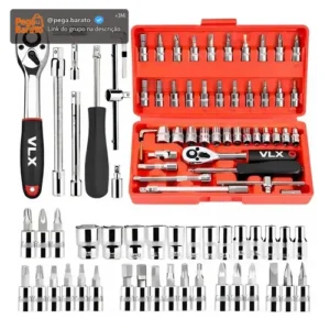 Kit Chaves Ferramentas Jogo Fenda Philips Catraca Soquete Allen 46 Peças com Maleta Completa Manual Ideal Mecânico Manutenção Casa Carro Profissional Resistente Portátil Compacto Marca VLX - Imagem 1