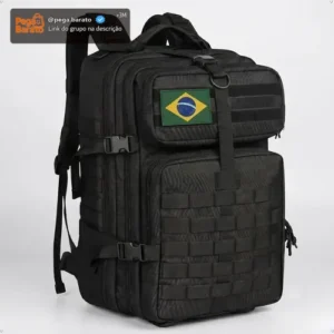 Mochila Tática Militar 50l Masculina Reforçada Impermeável Viagem Camping Pesca Com Patch Bandeira Brasil Bagear - Imagem 1