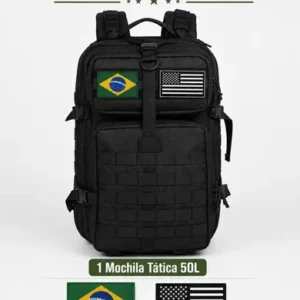Mochila Tática Militar 50l Bagear Masculina Reforçada Impermeável Ideal Para Trabalho Viagem Camping Caça Pesca Com 2 Patch Bandeira Brasil Eua Cor Preta - Imagem 6