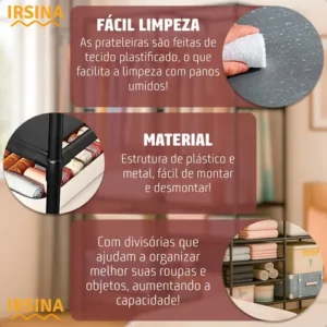 Closet Aberto IRSINA 2 Divisórias Preto com 6 Prateleiras Aço Inox - Imagem 3