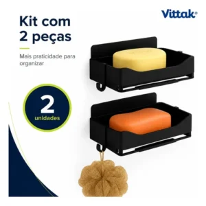 Vittak Kit 2 Porta Sabonete Duplo Suporte Saboneteira Parede Banheiro Cozinha Lavabo Área De Serviço - Imagem 6