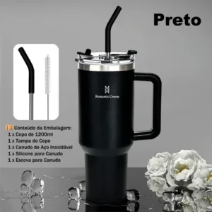 Copo Térmico Gigante 1,2l Inox Com Tampa E Inox Canudo Cor Preto Cor Pura / Material Fosco - Imagem 10