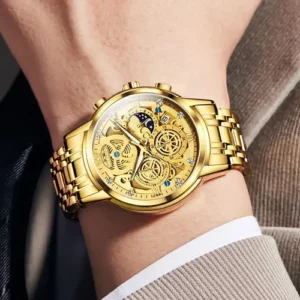 Olevs Relógio Masculino Original Quartzo Dourado Aço 9947 - Imagem 4