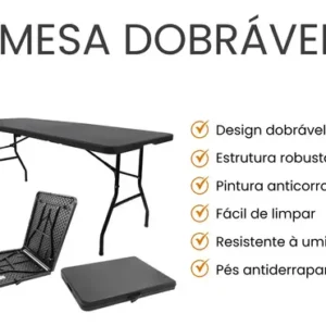 Mesa Dobrável vira Maleta 1,80 Portatil Textura Madeira Festa Camping Jardim Praia Revomax - Imagem 4
