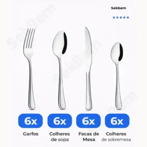 Jogo De Talheres Faqueiro Luxo Em Aço Inox 24 Peças Prateado - Imagem 3