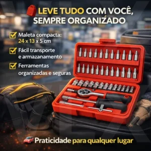Kit Jogo De Soquete Catraca 1/4 Com 46 Peças Aço Maleta Novo - Imagem 3