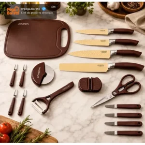 Kit Completo Facas London 17 Peças Faqueiro Tábua Acessórios - Imagem 1