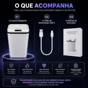 Lixeira Automática Sensor Inteligente Recarregável USB para Escritório e Casa - Imagem 9