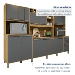 Armário Para Cozinha 13 Portas 2 Gavetas Agata Eb - Imagem 5