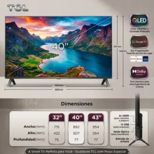 Smart Tv Tcl 40 Qled Full Hd Google Tv Bluetooth 40s5k - Imagem 9