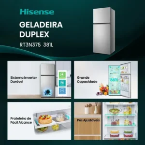 Geladeira Hisense Duplex Inox 381L Inverter Frost Free RT3N375 220V - Imagem 3