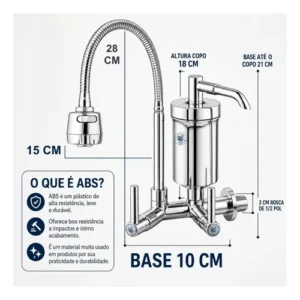 Torneira De Cozinha Com Filtro Gourmet 2 Jatos Tubo Flexível Refil Carvão Ativado Água Filtrada Purificada Marca Forte Lar Metais Parede Prateado Cromado Parede Cromado - Imagem 6