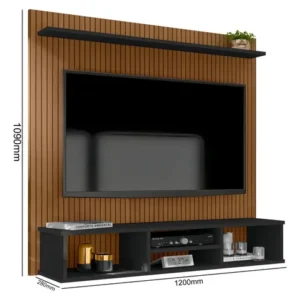Painel TV Ripado Preto 3D com Nichos e Prateleira 50 Polegadas - Imagem 2
