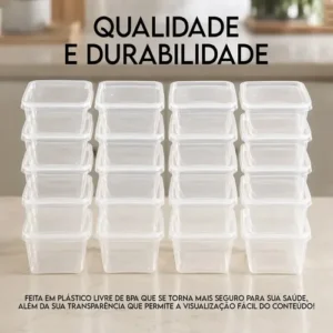 Kit 20 Potes 500 Ml Transparente Marmita Fitness Bpa Free Reutilizável Tampa Hermética Micro E Freezer Ponte Lar Utilidades - Imagem 5