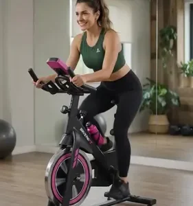 Bicicleta Ergométrica Bike Spinning Garrafa 6kg Sensação Inércia Com Medidor Cardíaco Fitness Preto e Rosa Sevenfit Para Cardio E Musculação - Imagem 2