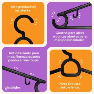 Kit 60 Cabides Pretos Adulto Antideslizante Reforçado Roupas - Imagem 5