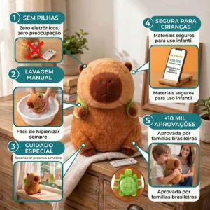 Capivara Filó Pelúcia Gigante Antialérgica Bichinho De Pelúcia Macio Brinquedo Infantil E Adulto Decoração Quarto Presente Criativo Confortável Seguro Alta Qualidade Brasiliana Tech - Imagem 5