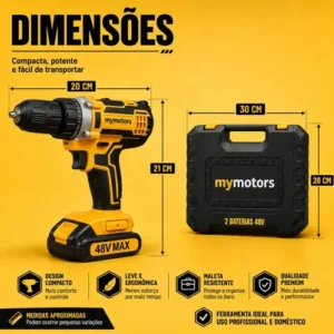 Parafusadeira Furadeira De Impacto 2 Baterias + Kit 46 Peças - Imagem 10