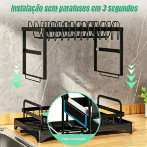 Escorredor De Louça dois andares para Prato Talheres Bancada Secador Organizador cozinha drenagem automatica 360° VAVICHICA - Imagem 5