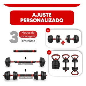 Kit Halteres Barra E Anilhas Musculação Kettlebell Ajustáveis Peso Academia 15kg - Imagem 7