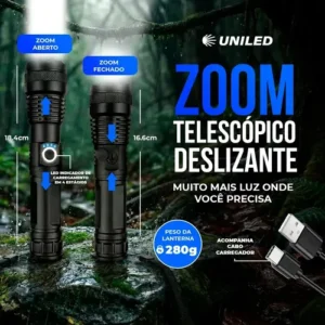 Lanterna Tática Militar T9 Mais Forte do Mundo Led Super Potente Zoom Telescópico Recarregável Aluminio Resistente Água Poeira Sitio Fazenda Uniled - Imagem 5