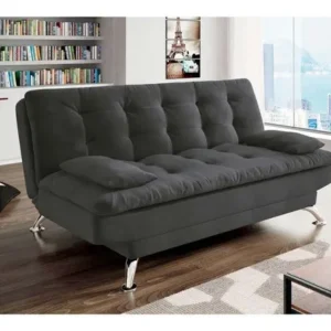 Sofá-cama 3 Lugares Casal Premium Suede Cinza Cinza Florido - Imagem 5