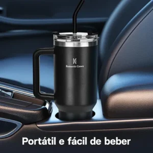 Copo Térmico Gigante 1,2l Inox Com Tampa E Inox Canudo Cor Preto Cor Pura / Material Fosco - Imagem 6