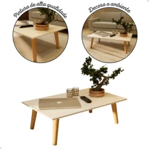 Mesa De Centro 80x42 Baixa Pé Palito Retangular Sala Retrô - Imagem 5