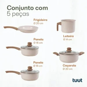 Jogo De Panelas Cerâmico Triplo Indução Tuut Ecoglid 5 Peças Cor Baunilha - Imagem 6