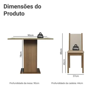 Sala De Jantar Mesa Tampo De Vidro 4 Cadeiras Tifani Madesa Cor Rustic/Crema/Sintético Bege XMMDJA040165 - Imagem 4