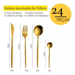 Kit 24 Peças Jogo De Talheres Dourados Aço Inoxidável 416 - Imagem 9