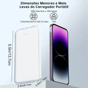 Carregador Portátil Inova de 10.000mAh Universal Rápido para Celular e Viagens Branco - Imagem 8