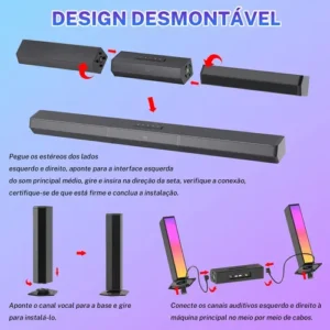 Caixa De Som Tv Sound Bar Subwoofer Home Theater 340W Gaonas Blutooth 5.3 2.1 Sem Fio Soundbar Barra De Som Cinema Para Smart Tvs, Graves Profundos E Aumento De Volume Com 3 Modos - Imagem 9