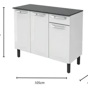 Balcão de Cozinha Itatiaia Aço 3 Portas 1 Gaveta Com Tampo de 105 CM Modelo Rose Branco Neve - Imagem 3